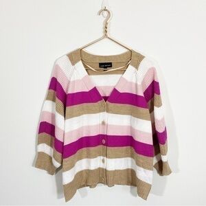 Lane Bryant Plus 18/20‎ Striped Knit Butt Sleeve Button Front Boxy Cardigan